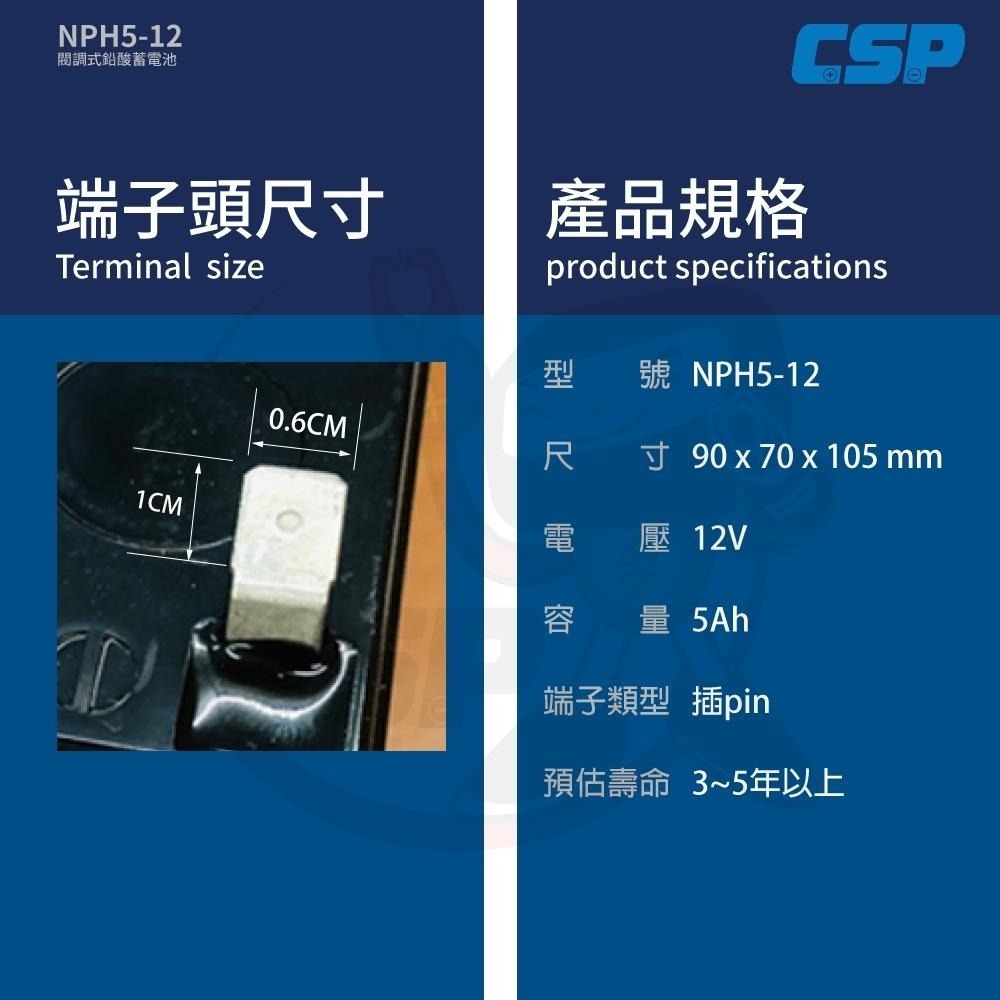 YUASA NPH5-12鉛酸電池12V5Ah 等同NP5-12 WP5-12加強版B UPS 快速出貨-細節圖3