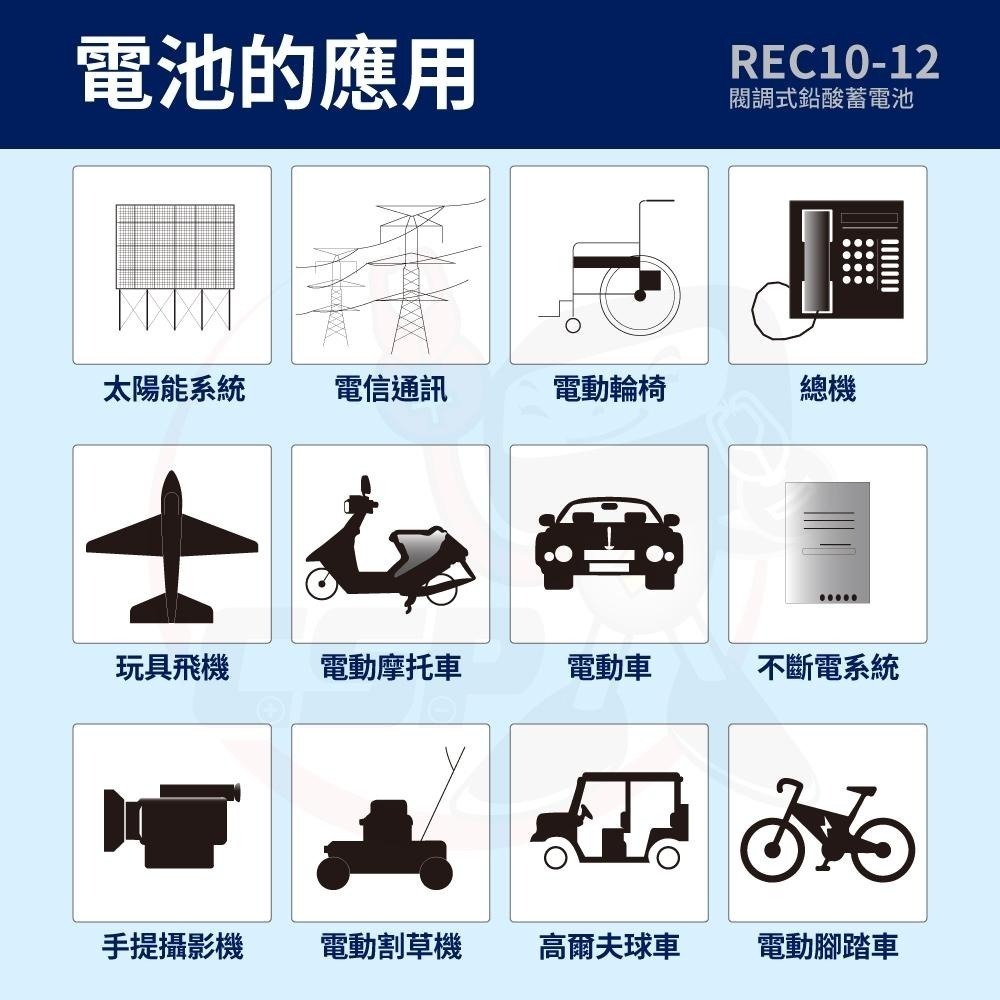 YUASA REC10-12鉛酸電池電動車電池 釣魚電池 捲線器 UPS 緊急照明裝置 電動工具 12V10Ah-細節圖4