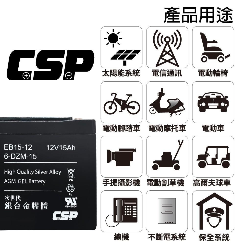 CSP EB15-12 x4顆(箱)銀合金膠體電池12V15Ah/等同6-DZM-15.電動車電池 ZEBRA-細節圖4