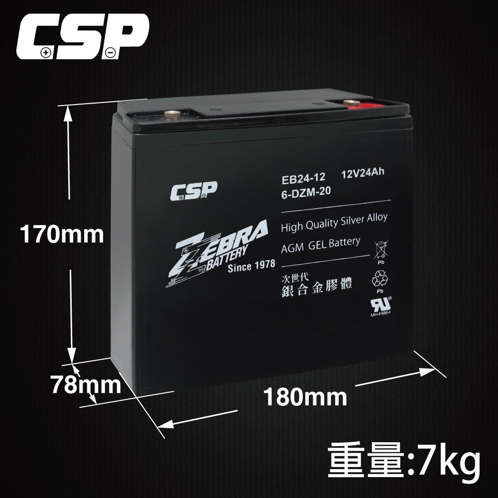 CSP進煌 銀合金膠體電池 電動車電池 強效版 等同6-DZM-20. EB24-12 x4顆(箱）12V24Ah-細節圖5