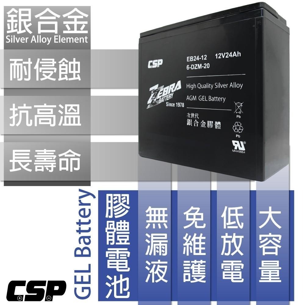 CSP進煌 銀合金膠體電池 電動車電池 強效版 等同6-DZM-20. EB24-12 x4顆(箱）12V24Ah-細節圖2