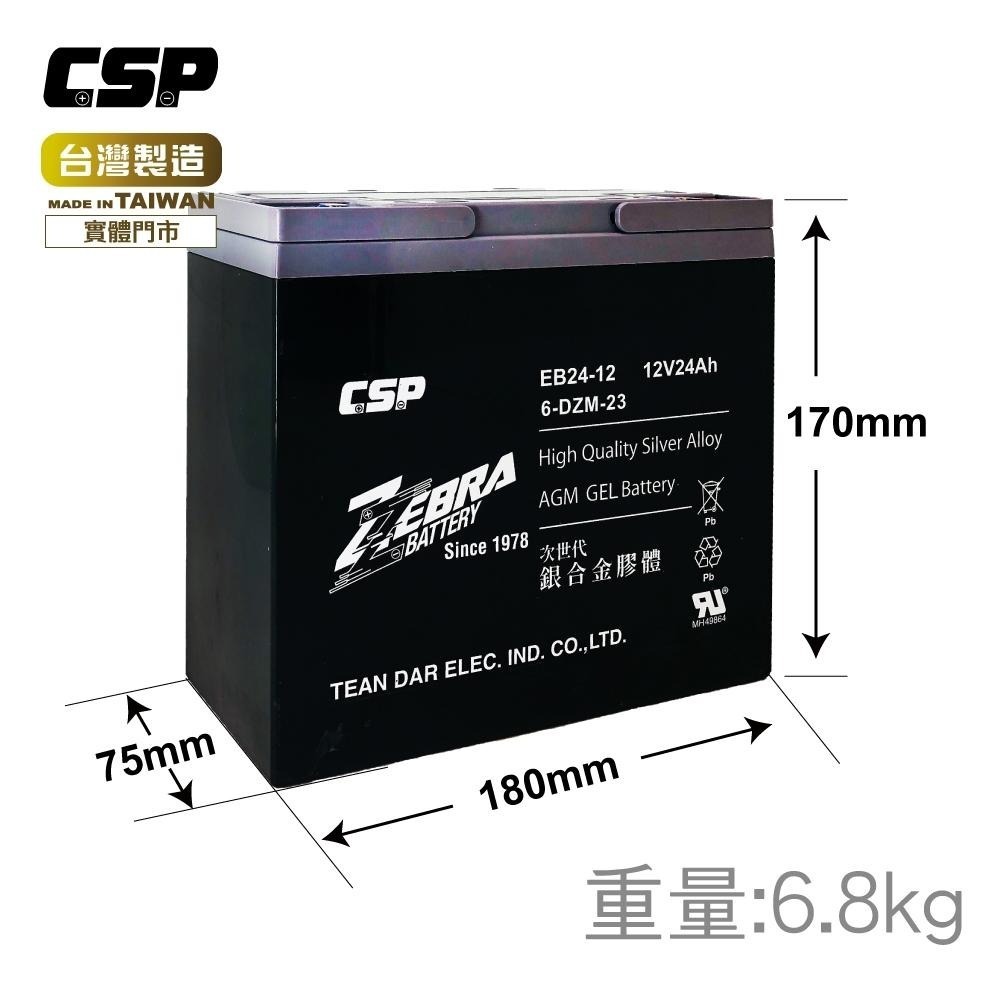 CSP進煌 斑馬電池 12V 24AH 電動機車 電動車電池 銀合金膠體電池 強效版 EB24-12等同6-DZM-20-細節圖3