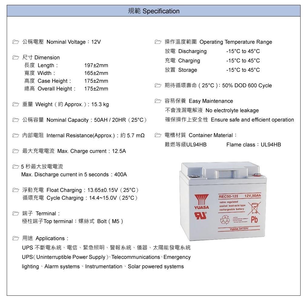 深循環型蓄電池+太陽能板12V50W 釣魚 出海船用 工地用電 攤販 REC50-12I+SP-50-細節圖8