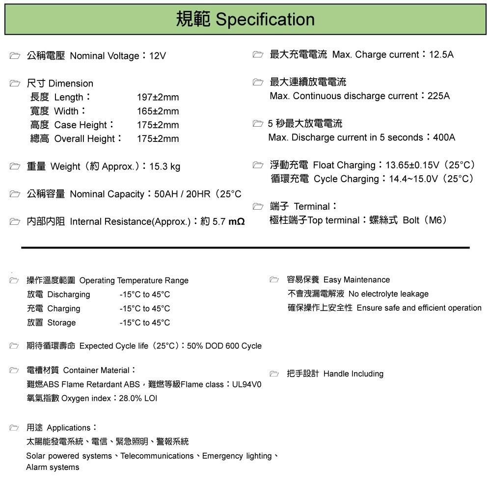 露營/深循環電池+太陽能板12V50W 釣魚 出海船用 工地用電 攤販 UXC50-12IFR+SP-50-細節圖6