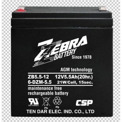 ZEBRA ZB5.5-12 鉛酸電池/等同NP4-12加強版增量30%.UPS.電子吊秤.電動滑板 12V5.5Ah