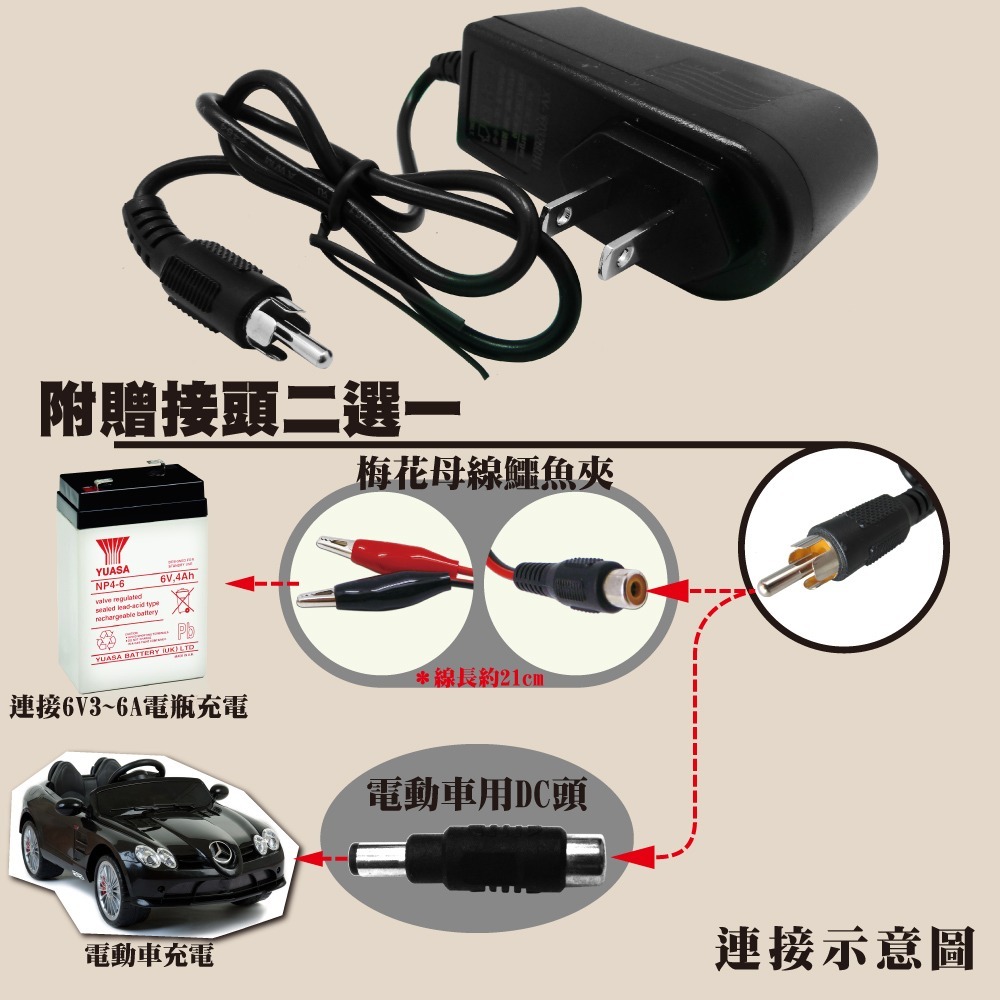 6V2A充電器+鱷魚夾線針對6V4A.6V10A電池充電.電動車.玩具車.電玩車.兒童車.兒童玩具車-規格圖4