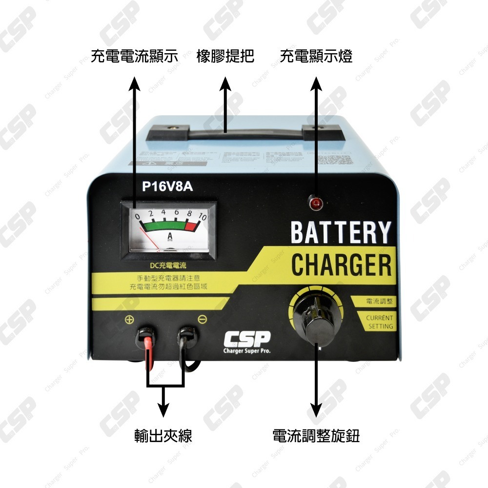 CSP P1608 汽機車電池救星 16V8A 足功率輸出 過載跳脫 農機設備 快速充電 修復汽車電池 台灣設計-細節圖4