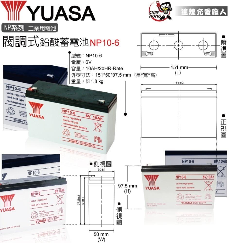 兒童電動玩具車充電器 電池 6V10Ah+6V2A充電器組 YUASA NP10-6+6V2A充電器 兒童超跑-細節圖2