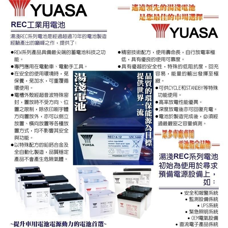 YUASA湯淺REC14-12閥調密閉式鉛酸電池 12V14AH 電動代步車 電動自行車 UPS不斷電系統 釣魚捲線器-細節圖4