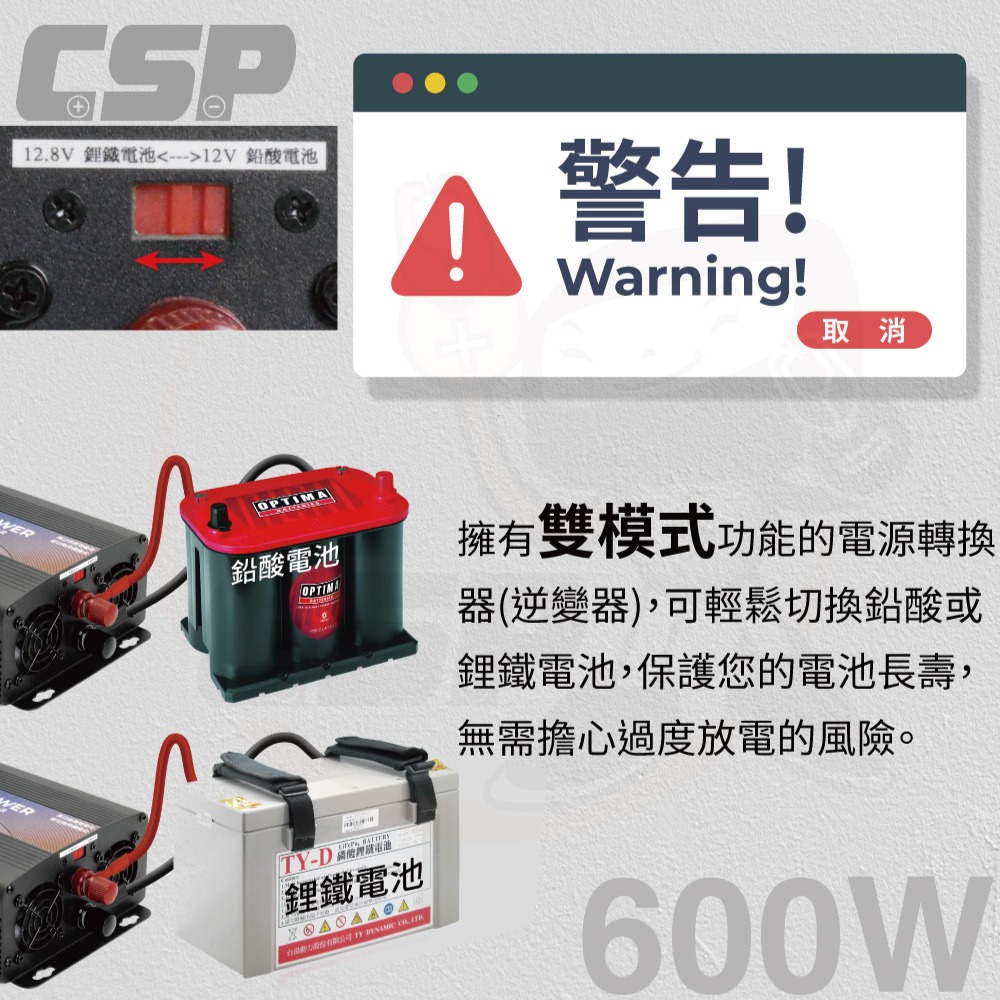 ES-600-600W電源轉換器 DC12V轉AC110V 純正弦波電源轉換器(逆變器)-細節圖5