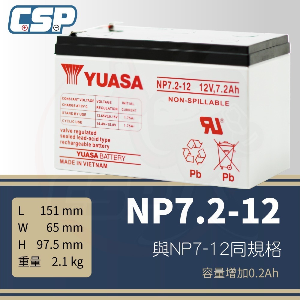 YUASA NP7.2-12 升級版電池 12V 7Ah 小型辦公設備 緊急照明 監控系統 備用電源 不斷電 湯淺-細節圖5