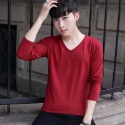 【黃道宙域】男生 上衣 秋季 大碼裝 長袖T恤 男 韓版 V領 打底衫 潮流 寬鬆 T恤 上衣 男裝 素色 百搭-規格圖8