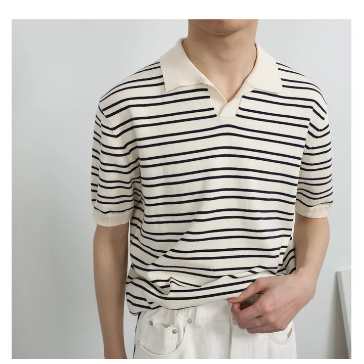 【黃道宙域】男士 百搭 條文 短袖 V領 翻領 POLO衫 短袖 夏季 男裝 穿搭 服飾-細節圖4