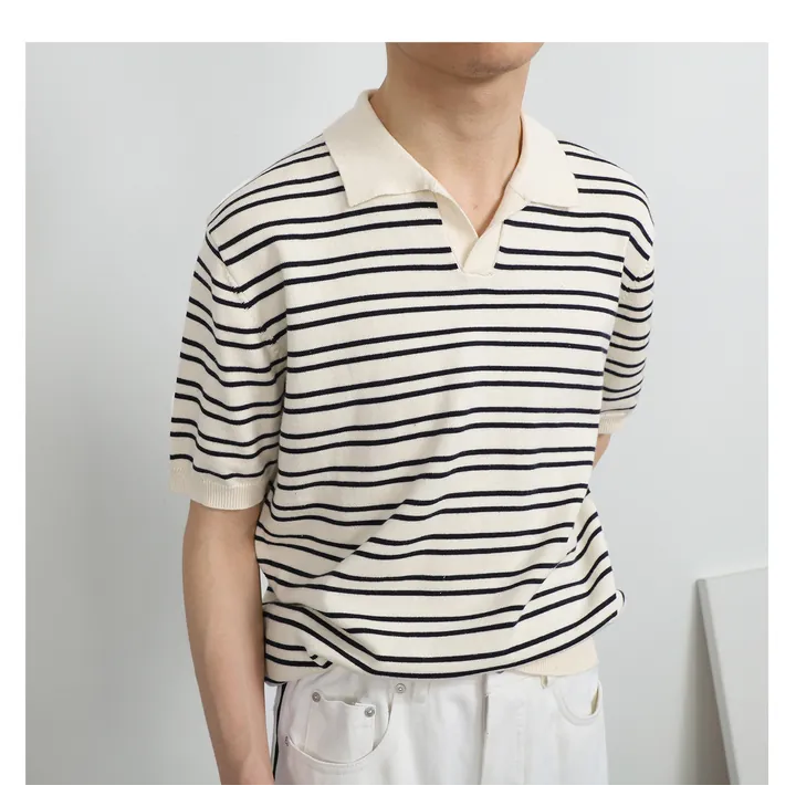 【黃道宙域】男士 百搭 條文 短袖 V領 翻領 POLO衫 短袖 夏季 男裝 穿搭 服飾-細節圖5