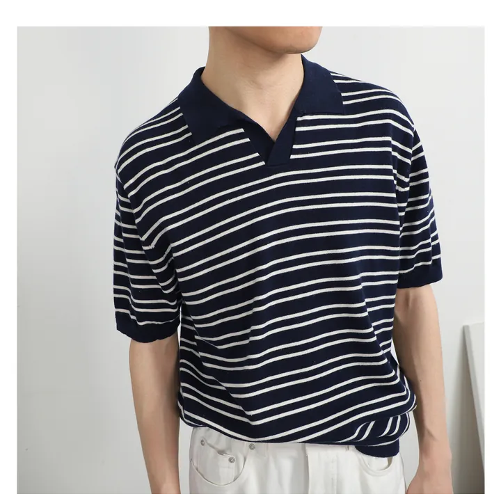 【黃道宙域】男士 百搭 條文 短袖 V領 翻領 POLO衫 短袖 夏季 男裝 穿搭 服飾-細節圖6