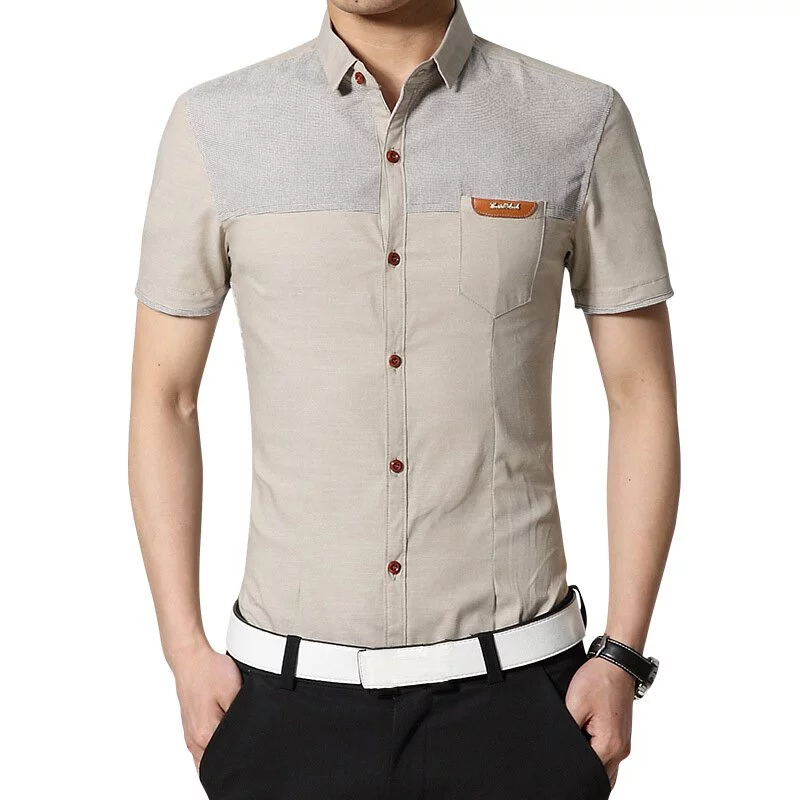 【黃道宙域】男裝 男士短袖襯衫 短袖 修身 時尚 拼接 襯衫 休閒穿搭 拼布風格 T恤-細節圖7