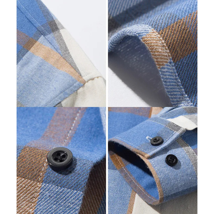 【黃道宙域】男生襯衫 格子襯衫 長袖上衣  外搭 男士格紋襯衫 長袖襯衫 穿 搭網格 風格 學院風 休閒長袖 襯衫-細節圖9