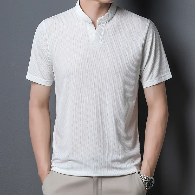 【黃道宙域】男生短袖 男生上衣 T恤 冰絲 夏季 涼感上衣 短袖T恤 休閒上衣 打底 速乾上衣 立領上衣-細節圖3