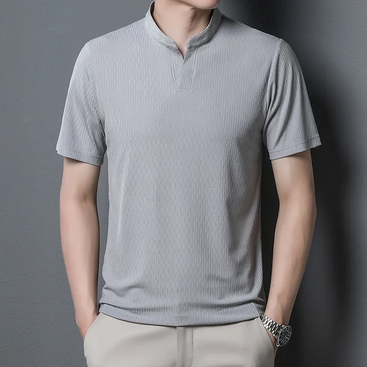 【黃道宙域】男生短袖 男生上衣 T恤 冰絲 夏季 涼感上衣 短袖T恤 休閒上衣 打底 速乾上衣 立領上衣-細節圖4