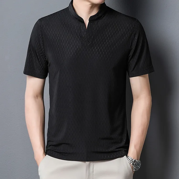 【黃道宙域】男生短袖 男生上衣 T恤 冰絲 夏季 涼感上衣 短袖T恤 休閒上衣 打底 速乾上衣 立領上衣-細節圖6