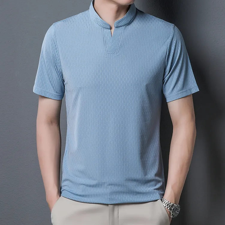 【黃道宙域】男生短袖 男生上衣 T恤 冰絲 夏季 涼感上衣 短袖T恤 休閒上衣 打底 速乾上衣 立領上衣-細節圖7