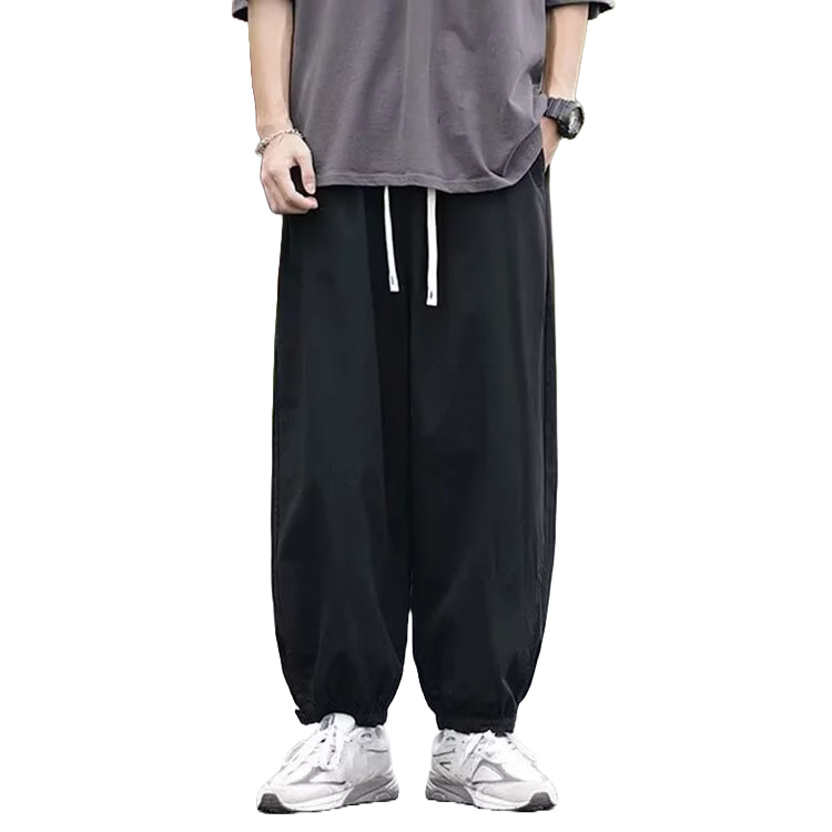 【黃道宙域】男生長褲 男裝 日系長褲 寬鬆 簡約 括腿長褲 休閒褲 寬腿褲 素色 純色 風格 鬆緊褲-細節圖2