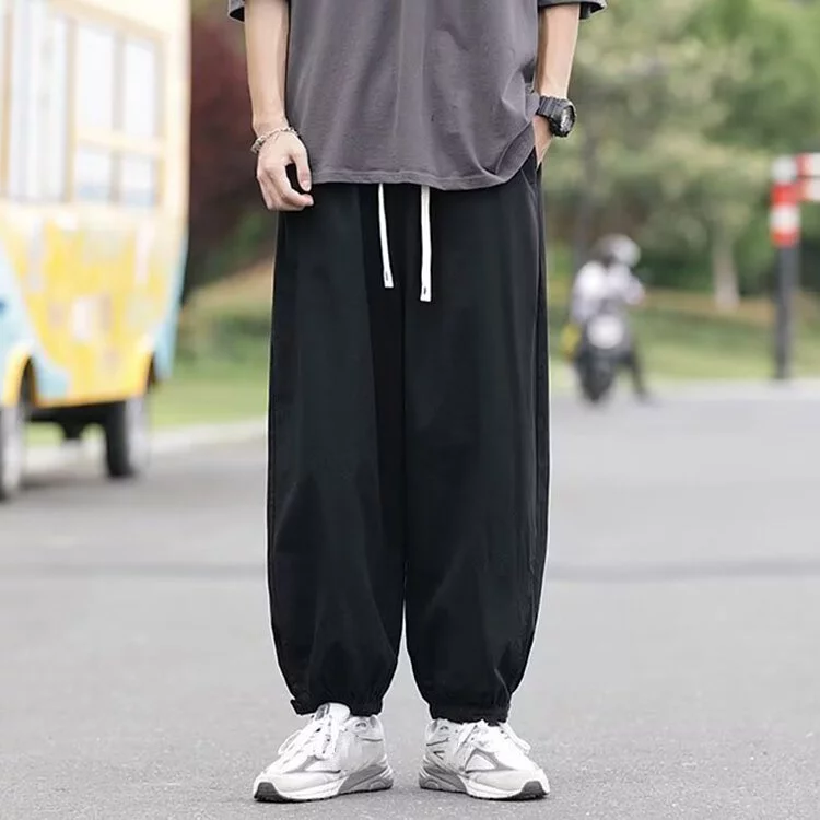 【黃道宙域】男生長褲 男裝 日系長褲 寬鬆 簡約 括腿長褲 休閒褲 寬腿褲 素色 純色 風格 鬆緊褲-細節圖3