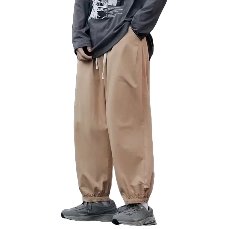 【黃道宙域】男生長褲 男裝 日系長褲 寬鬆 簡約 括腿長褲 休閒褲 寬腿褲 素色 純色 風格 鬆緊褲-細節圖4