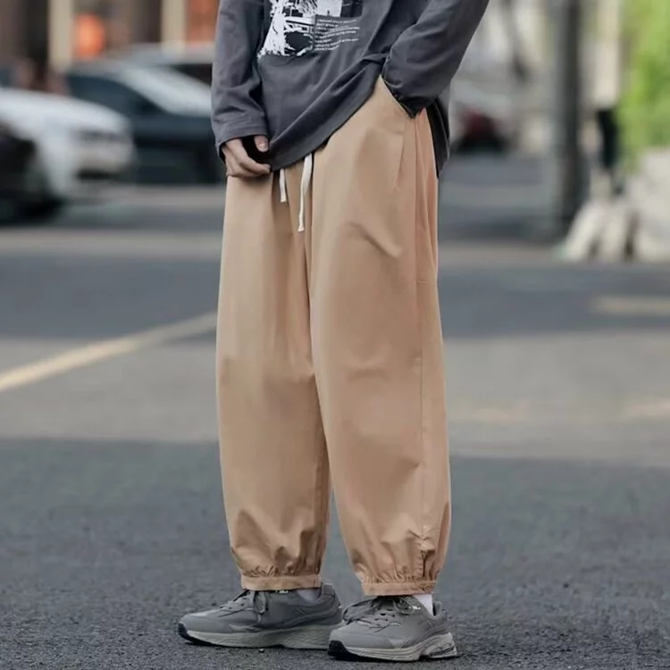 【黃道宙域】男生長褲 男裝 日系長褲 寬鬆 簡約 括腿長褲 休閒褲 寬腿褲 素色 純色 風格 鬆緊褲-細節圖5