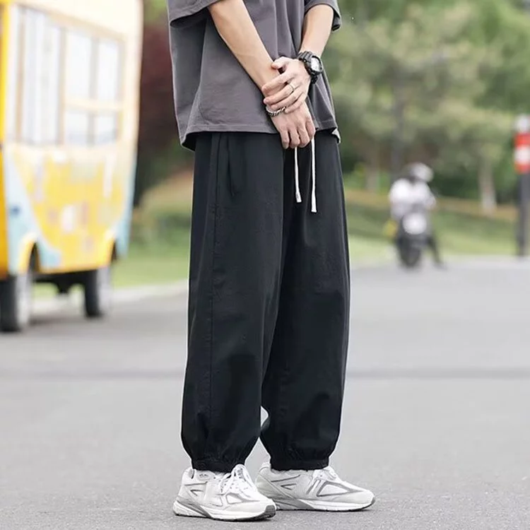 【黃道宙域】男生長褲 男裝 日系長褲 寬鬆 簡約 括腿長褲 休閒褲 寬腿褲 素色 純色 風格 鬆緊褲-細節圖8