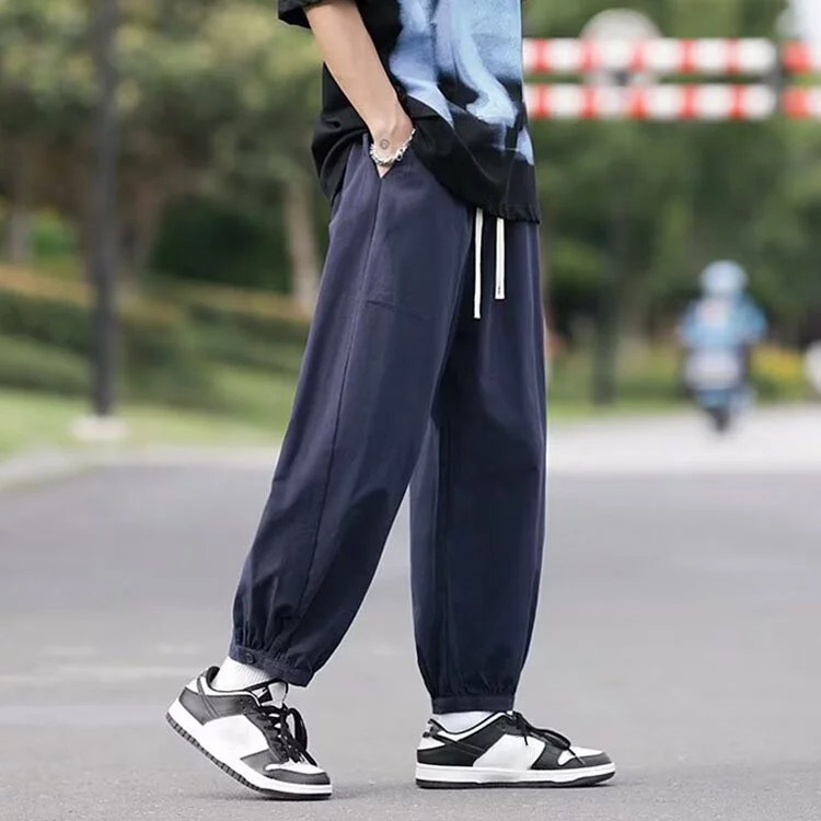 【黃道宙域】男生長褲 男裝 日系長褲 寬鬆 簡約 括腿長褲 休閒褲 寬腿褲 素色 純色 風格 鬆緊褲-細節圖10