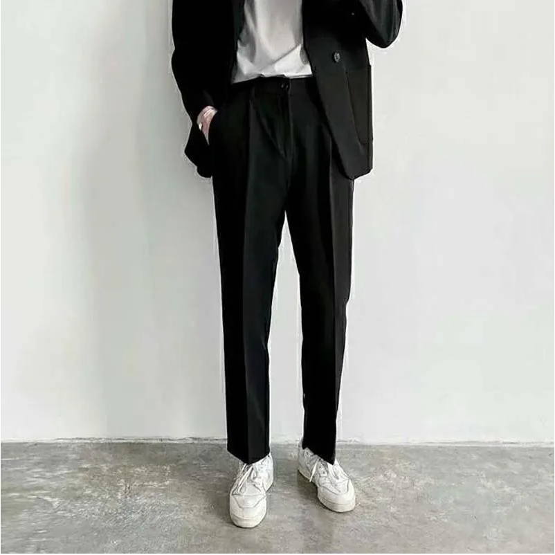 【黃道宙域】男生長褲 純色 素色長褲 西裝褲 直筒褲 休閒褲 商務長褲修身長褲 韓版 修長-細節圖3