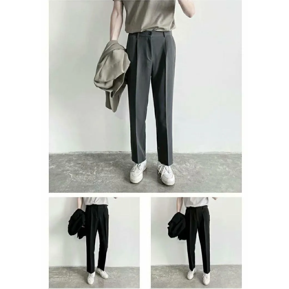 【黃道宙域】男生長褲 純色 素色長褲 西裝褲 直筒褲 休閒褲 商務長褲修身長褲 韓版 修長-細節圖6