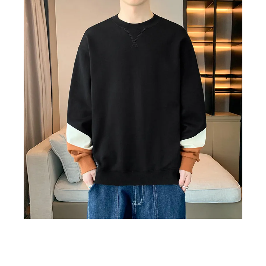 【黃道宙域】男生長袖 拚色上衣 T恤 長袖上衣 男生上衣 拚解風格 休閒長袖 衛衣 寬鬆上衣 加大尺碼 大學T-細節圖2