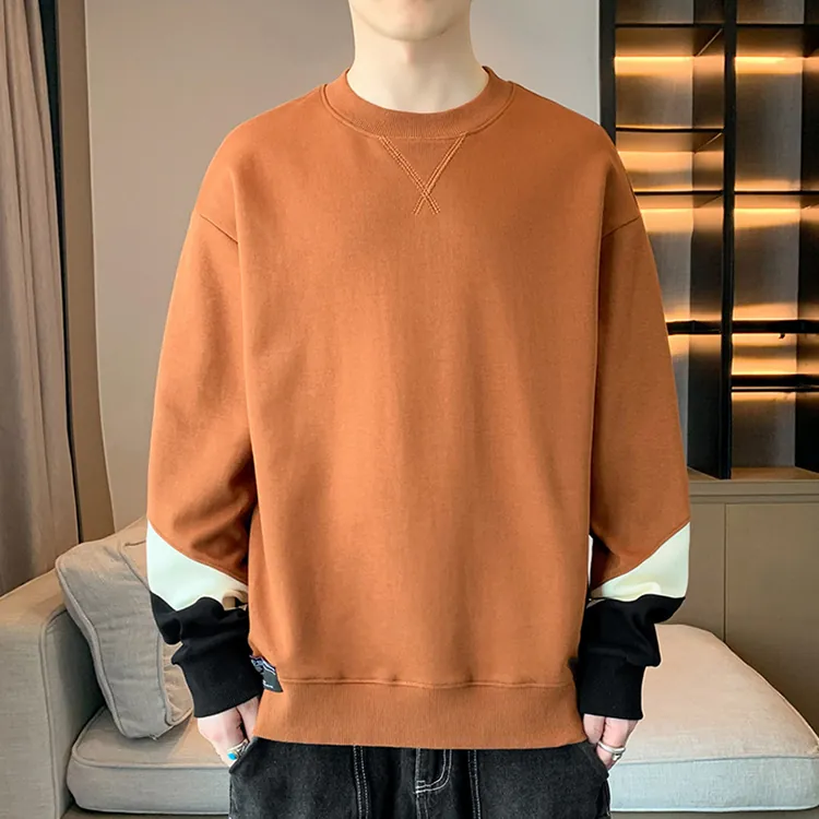 【黃道宙域】男生長袖 拚色上衣 T恤 長袖上衣 男生上衣 拚解風格 休閒長袖 衛衣 寬鬆上衣 加大尺碼 大學T-細節圖3