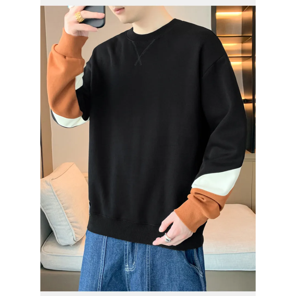 【黃道宙域】男生長袖 拚色上衣 T恤 長袖上衣 男生上衣 拚解風格 休閒長袖 衛衣 寬鬆上衣 加大尺碼 大學T-細節圖5