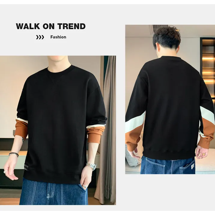 【黃道宙域】男生長袖 拚色上衣 T恤 長袖上衣 男生上衣 拚解風格 休閒長袖 衛衣 寬鬆上衣 加大尺碼 大學T-細節圖6