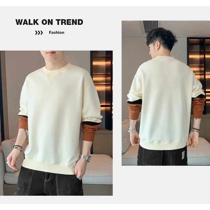 【黃道宙域】男生長袖 拚色上衣 T恤 長袖上衣 男生上衣 拚解風格 休閒長袖 衛衣 寬鬆上衣 加大尺碼 大學T-細節圖8