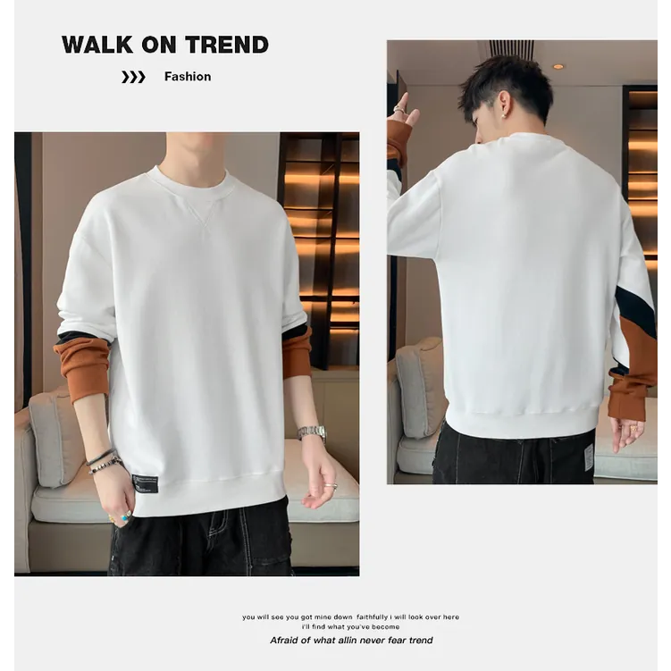 【黃道宙域】男生長袖 拚色上衣 T恤 長袖上衣 男生上衣 拚解風格 休閒長袖 衛衣 寬鬆上衣 加大尺碼 大學T-細節圖9