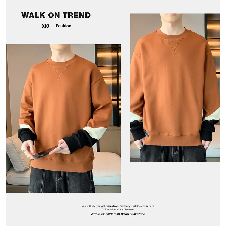 【黃道宙域】男生長袖 拚色上衣 T恤 長袖上衣 男生上衣 拚解風格 休閒長袖 衛衣 寬鬆上衣 加大尺碼 大學T-細節圖10