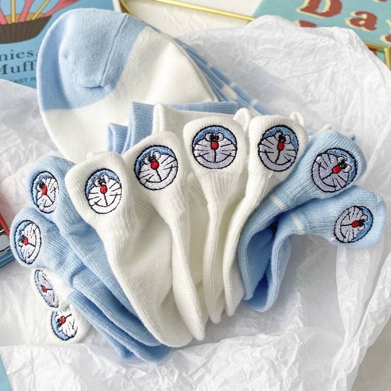 日系 個性機器貓 刺繡船襪10入-細節圖3