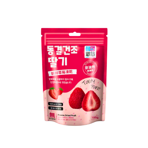 【Qmoney】全新精緻紅🍓 韓國爺爺 草莓凍乾100g (1組3包)-規格圖1