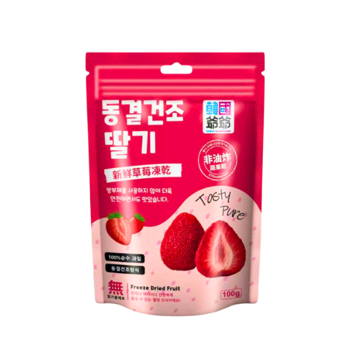 【Qmoney】全新精緻紅🍓 韓國爺爺 草莓凍乾100g (1組3包)-規格圖1
