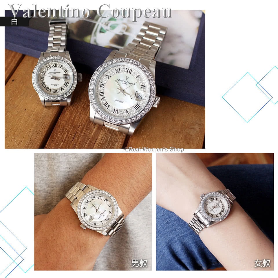 [三件免運]Valentino 范倫鐵諾 羅馬字晶鑽 情人對錶 男錶 女錶 多色可選 一五七 一元起標-細節圖7