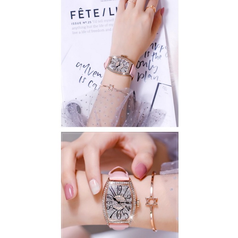 香港 GUOU 滿天星 大酒桶 晶鑽  高雅大氣 穿搭時尚 淑女錶 腕錶 手錶-細節圖9