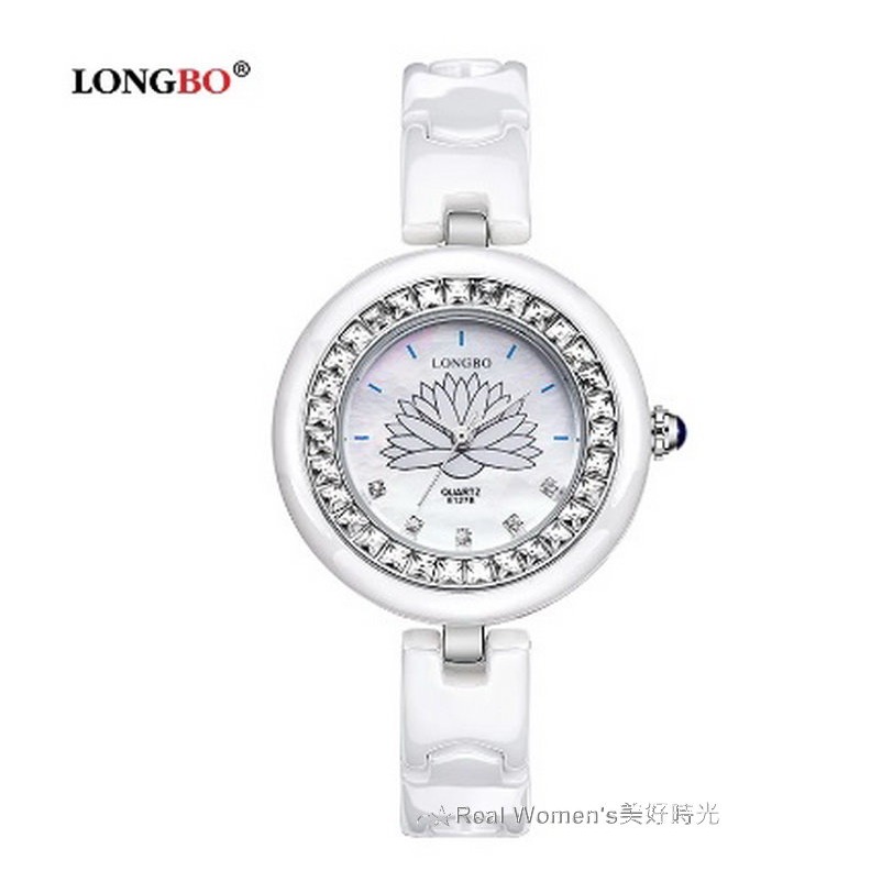 韓版 LONGBO 晶鑽 蓮花錶  陶瓷錶 淑女錶 腕錶 精品手錶(雙色可選)-細節圖5