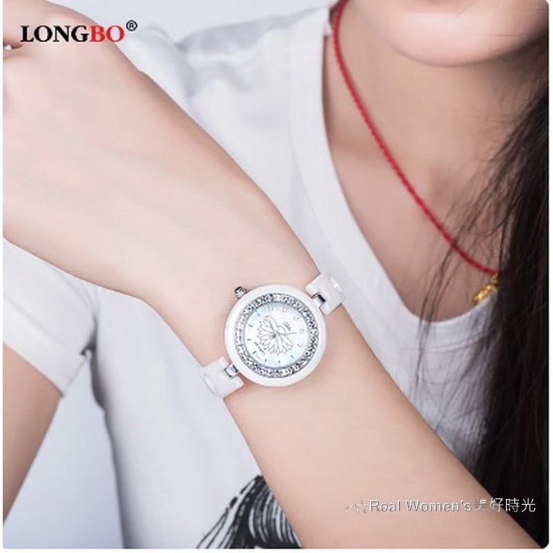 韓版 LONGBO 晶鑽 蓮花錶  陶瓷錶 淑女錶 腕錶 精品手錶(雙色可選)-細節圖6