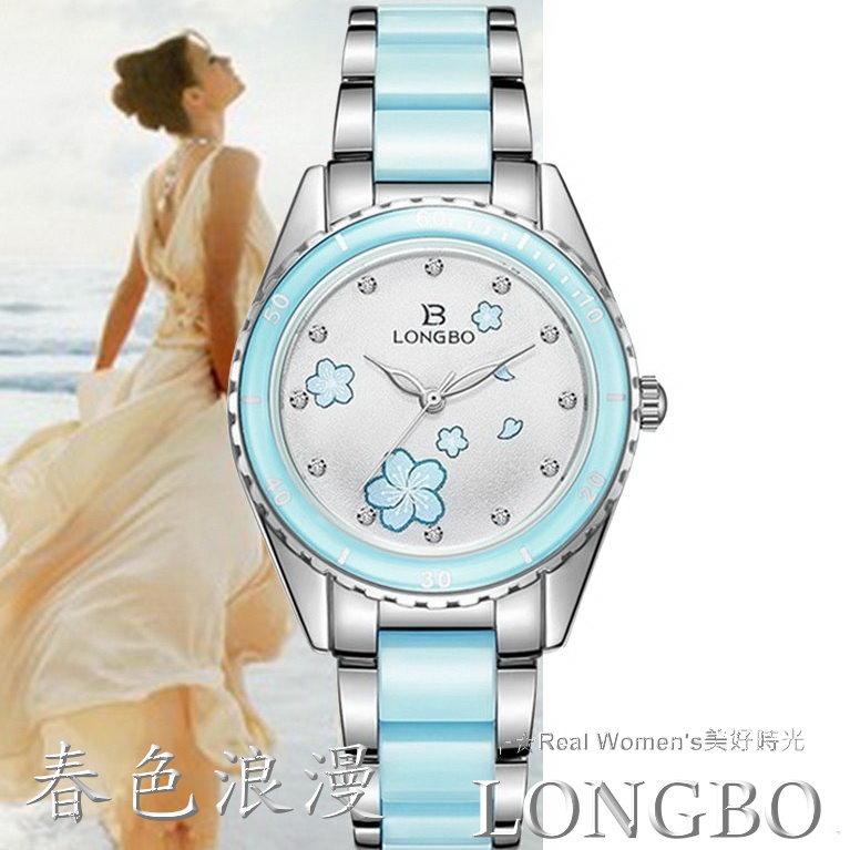 韓版 LONGBO 春色浪漫 晶鑽刻度 櫻花錶 淑女錶 腕錶 精品手錶-細節圖2