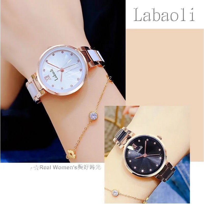 奧地利精品 Labaoli娜寶麗 簡約優雅 淑媛錶 晶鑽刻度 稜形切割折射鏡面 時尚女錶 陶瓷錶-細節圖5