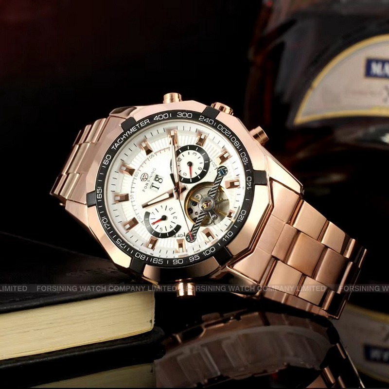 FORSINING 正品雜誌款  多功能 日期/月分/星期 自動機械錶 鏤空底蓋 紳士型男腕錶-細節圖2